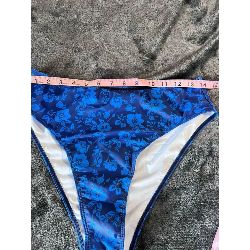 Sexy Women’s Blue Floral Bikini Set with Matching Sheer Sarong – Size 0XL